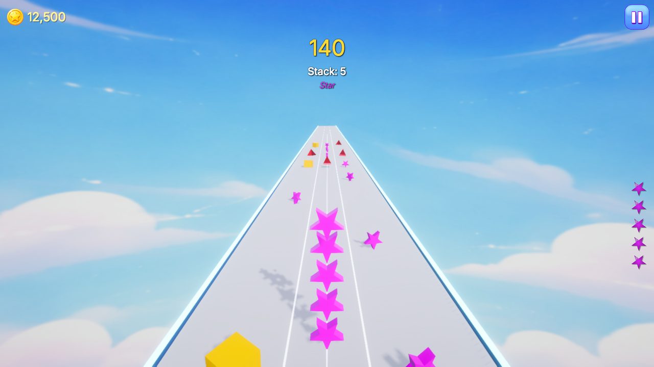 A stack of magenta stars running the track