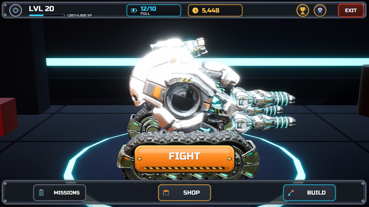 The garage — your mech ready for battle