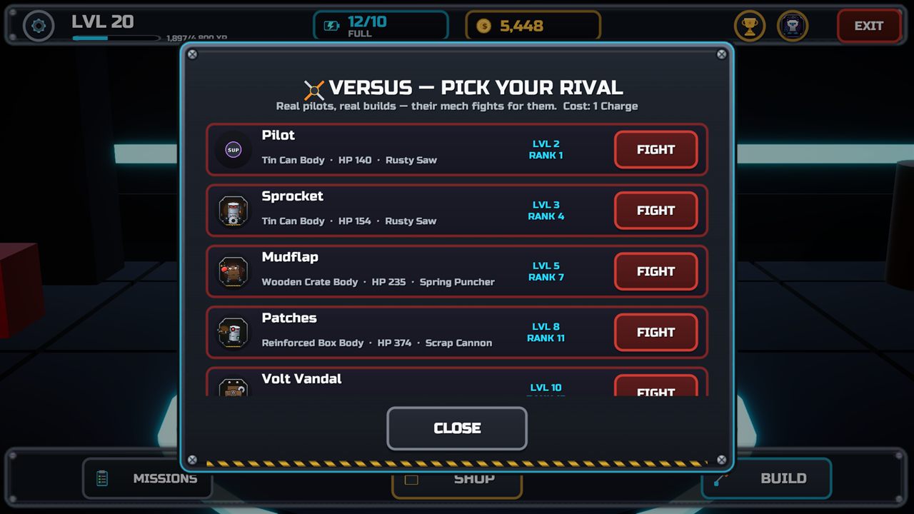 Versus screen matching you against another player's build