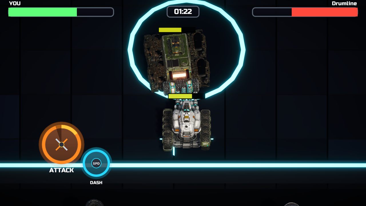 Two mechs battling in the arena